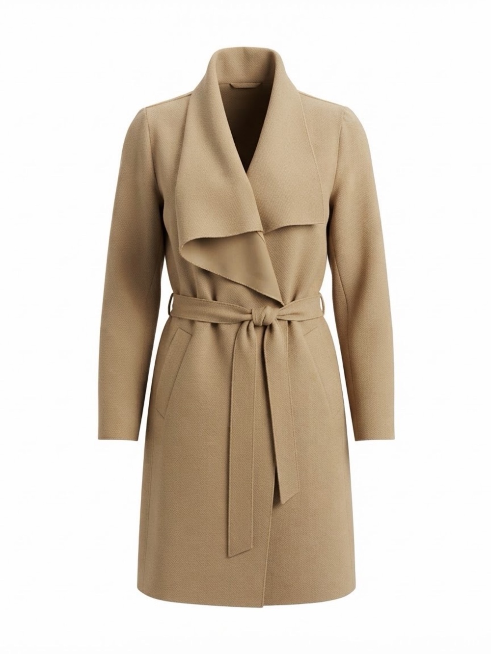 Belted Drape Front Women's Dress Wrap Coat - Camel